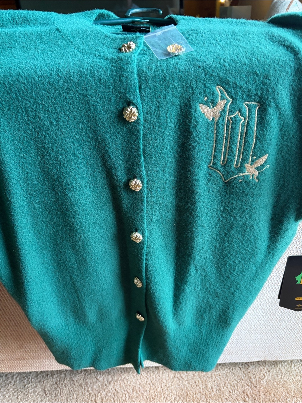 WICKED Target EMERALD GREEN  Embroidered Button-Front Cardigan